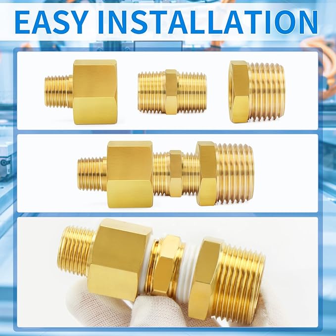 ChillWaves Brass Pipe Fitting, Hex Nipple 3/8" NPT Male x 3/8" NPT Male Thread Adapter(6-PACK)