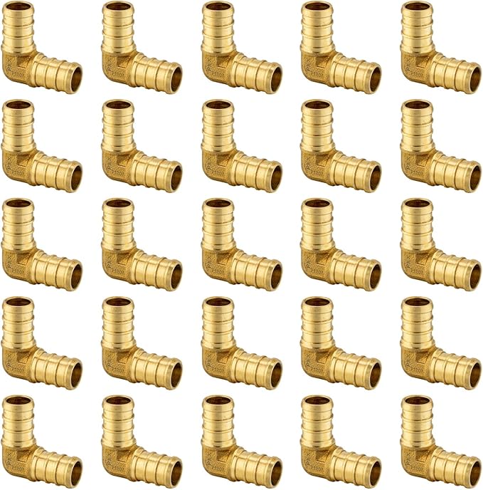 (Pack of 25) EFIELD Barb Crimp Pex 1/2 Inch Elbow Brass Fittings for Pex Tubing Connection, ASTM F1807,(PEX1807054)