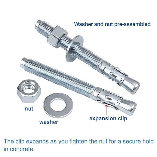 1/4 inch x 2-1/4 inch - 40 Pieces Wedge Anchor Zinc Plated Heavy Duty Fastener for Concrete