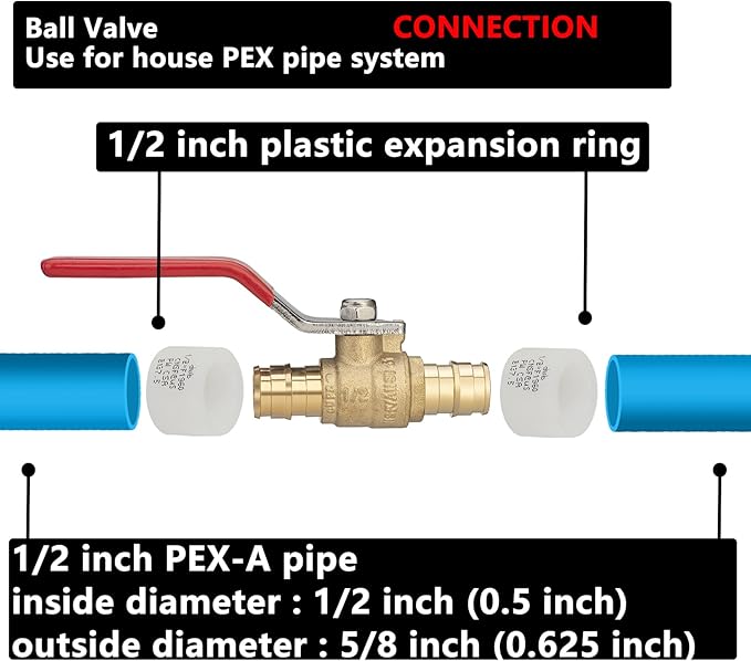 (4 Pack) Lidertik 1/2 inch PEX-A Expansion Ball Valve Shut Off Valve 1/4 Turn LI-QF1-1960-0.5(4 PCS)