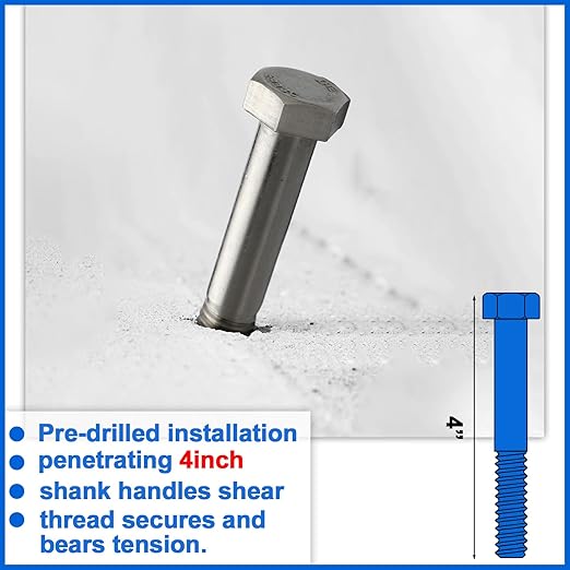 10 Pack 5/8-11 x 4in'' Hex Head Cap Screw Bolts, External Hex Drive, Stainless Steel 304, Partially Threaded, Corrosion Resistant, for Machinery, Automotive, Metal and Furniture
