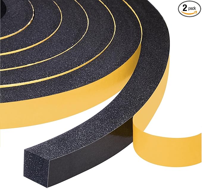 Yotache Self Adhesive Foam Gasket Tape 2 Rolls 1/2" W X 1/2" T (New Adhesive Craft) for Doors Soundproofing Weather Seal Strip Insulation, 13 Ft Length (2 X 6.5 Ft Each)