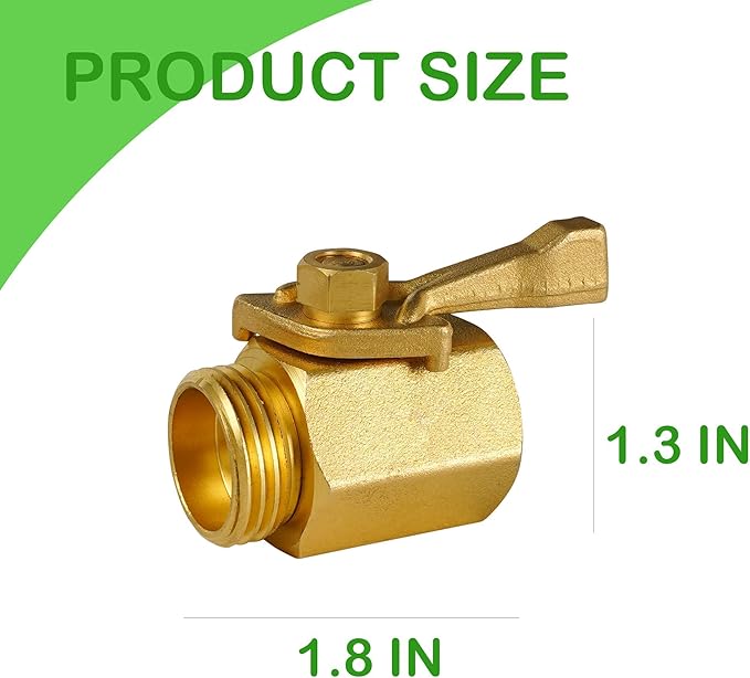 Brass Garden Hose Shut Off Valve, 2 Pack Heavy Duty 3/4 Inch Solid Brass Garden Hose Connector, Water Shut Off Valve with 2 Extra Rubber Washers