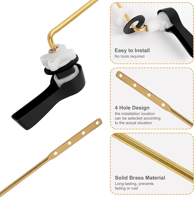 Hibbent 2 Pack Universal Front Mount Toilet Handle Tank Flush Lever Replacement Handle with 2 Pieces Stainless Steel Flapper Chains for Most Front Mount Toilets - Matte Black Finish