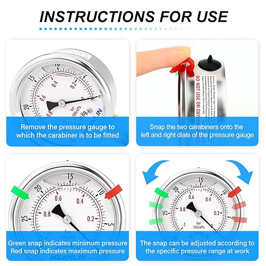 MEANLIN MEASURE -30inHG~0Psi Vacuum Gauge Stainless Steel Liquid Filled 1/4" NPT 2" FACE DIAL for Air Compressor HVAC Negative Pressure Hand Pump Pool Lower Mount, with Hex Bushing and 2PCS Snaps
