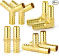 GASHER 8-Piece 1/2 Inch Brass Hose Barb Set, 90 Degree L Right Angle Elbow, Y-Shape Air Hose Connector, Tee Hose Connector, Fuel/AIR/Water/Oil/Gas/WOG