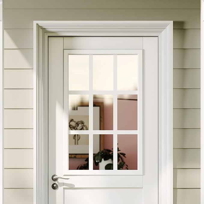 Entry Door Glass Inserts Replacement, 22" x 36", 9-Lite Clear Tempered Glass Insert Kit with White Frame, for Exterior Front Door.