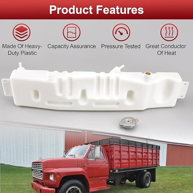 Radiator Overflow Reservoir Bottle Coolant Surge Expansion Tank with Cap for Ford Truck F600 F700 F800 1980-1998 F6HZ-8A080-B F5HT-8A080-HA