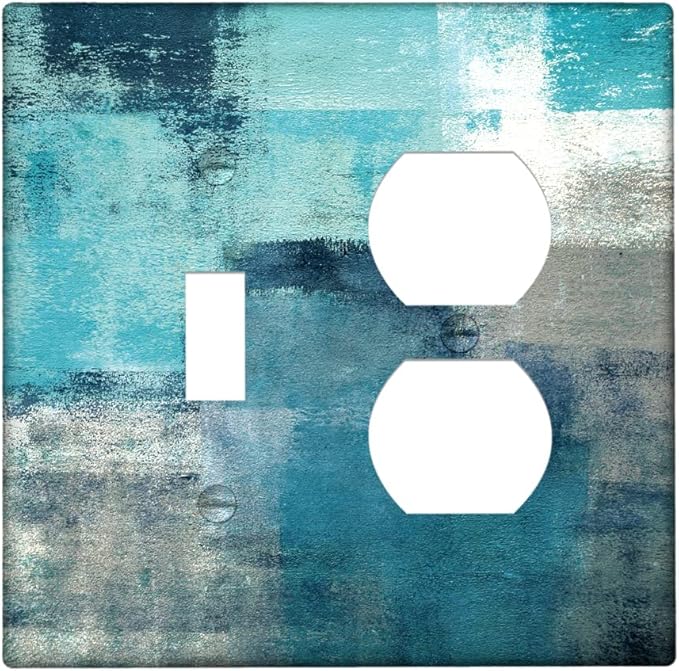 Turquoise Grey Light Switch Cover 2 Gang Outlet/Toggle Decorative Wall Switch Plates Abstract Art Wallplates Outlets Cover for Kitchen Bedroom Decor