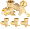 5-Pack HeSun Pushfit Drop-ear Elbow, 1/2" Female NPT x 3/4" Push to Connect Plumbing Fittings with Disconnect Clip, Brass Push-fit Fittings for PEX, Copper, CPVC, PE-RT Pipes(PF074-5)