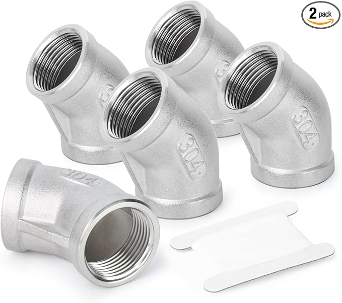 TAISHER 2PCS 304 Stainless Steel 45 Degree elbow,3/8 Inch NPT Female Pipe to 3/8 Inch NPT Female 304 Stainless Pipe Fitting