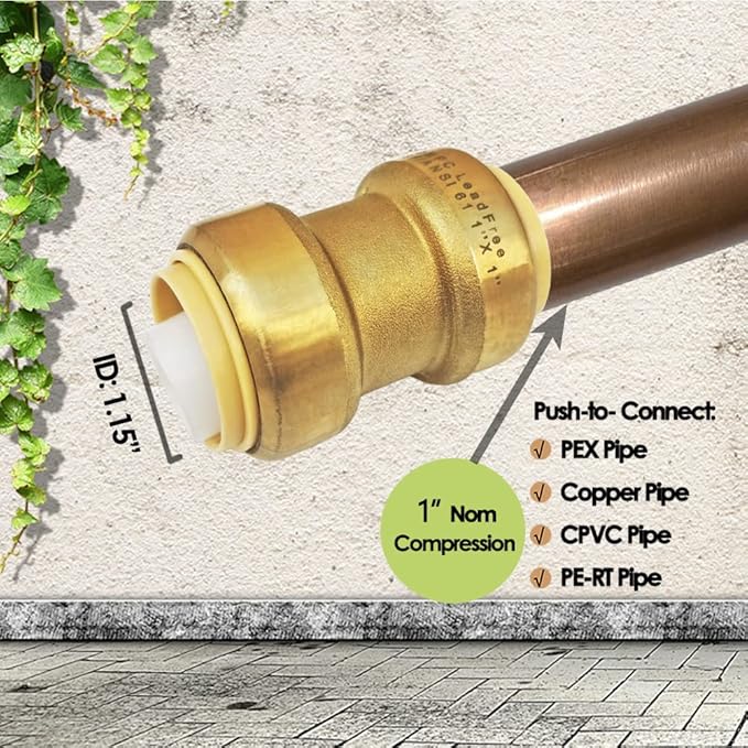 HQMPC 1" Pex Fitting Straight Coupling Push Fit PEX Fittings, Push-to-Connect Copper, CPVC, No Pb Brass Plumbing Fittings (6, 1 Inch(1"))