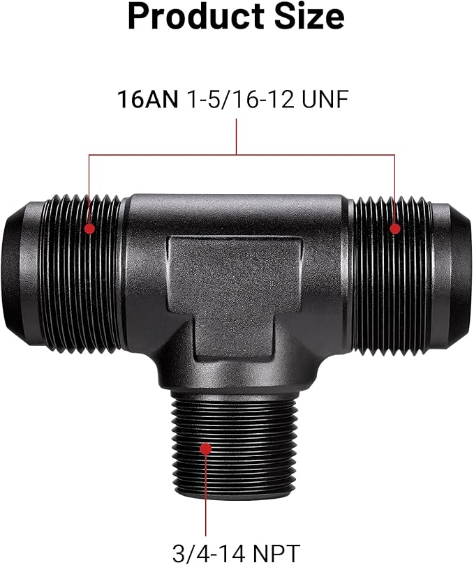 EVIL ENERGY 16AN Tee Male Flare to 3/4 NPT on Side Branch T Fitting Adapter Aluminum Black
