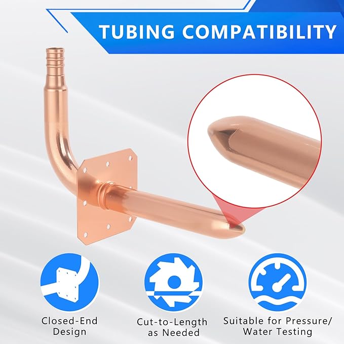 (10 Pack YVSKM) 1/2" × 6" Copper PEX Stub-Out Elbow with Flange, Lead-Free Plumbing Fitting for 1/2 Inch Copper Pipe, Closed-End Connector for Water, Heating, and Residential or Commercial Systems
