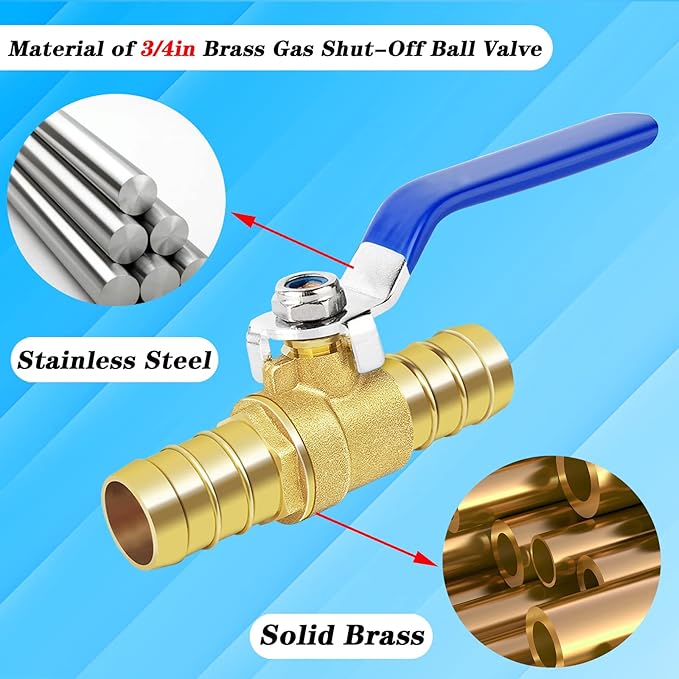 Brass Hose Barb Ball Valve Kit-2pcs 3/4'' Heater Hose Shut Off Valve with Stainless Steel Clamps-High Temperature Resistance Shut off PEX Ball Valve for Water, Oil, Gas, Fuel line Fittings