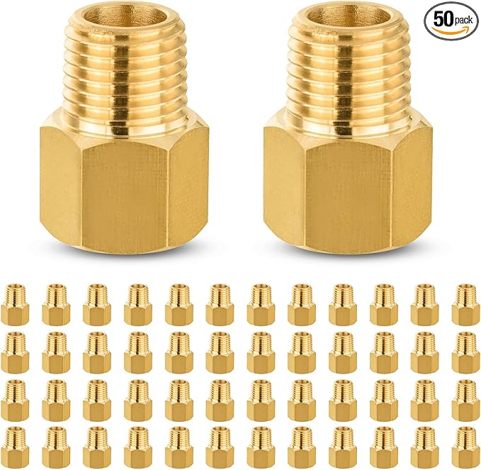 50 PACK GUOFIS Brass Pipe Fittings - 3/8" Male NPT x 3/8" Female NPT Adapter to Alter Pipe Diameters(NPT017-50Pack)