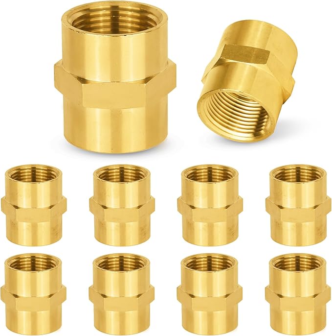 10-PCs HeSun Brass Pipe Fitting, 1" NPT Female x 1" NPT Female Hex Pipe Adapter