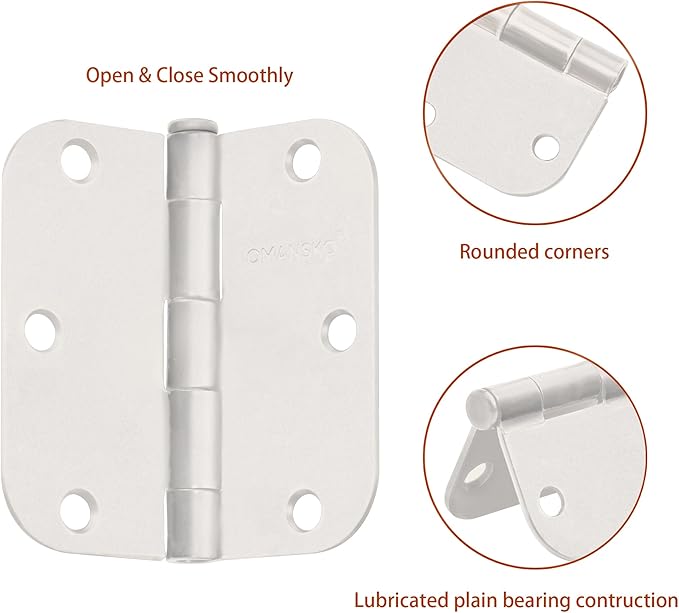 30 Pack Door Hinges, 3.5 x 3.5 Inch White Hinges for Wood 5/8'' Radius Corners Interior Door Hinges, 3 1/2 Inch Hinges for Residential Doors