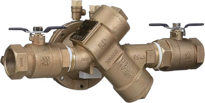 Febco 825Y Series 1-1/4" Bronze Reduced Pressure Zone Backflow Preventer Assembly, Quarter Turn Shutoff, NPT End Connections, Y Pattern, Spring-Loaded Check Valves, Water Line and Irrigation System