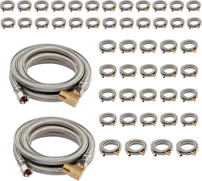 (50 Pack) Seelink 6FT Stainless Steel Dishwasher Hose, 3/8" COMP x 3/8" MIP 90 Degree Elbow, Brust Proof Water Supply Line