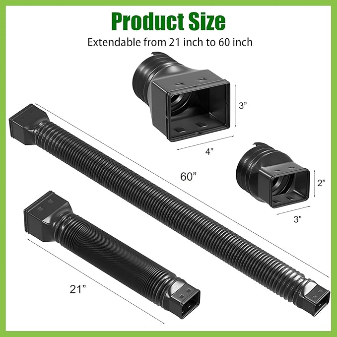 2 Pack Rain Gutter Downspout Extensions,Drain Downspout Extender Diverter, Flexible Downspout Extensions Can Extendable from 21 to 60 Inches (Black)