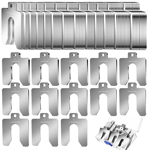 Shimeyao 130 Pcs Size A 2" x 2" Stainless Steel Slotted Shims Kit Metal Shims Stock for Leveling Assortment with Storage Box for Machinist Motor Door Shop Kit Replacement Pack