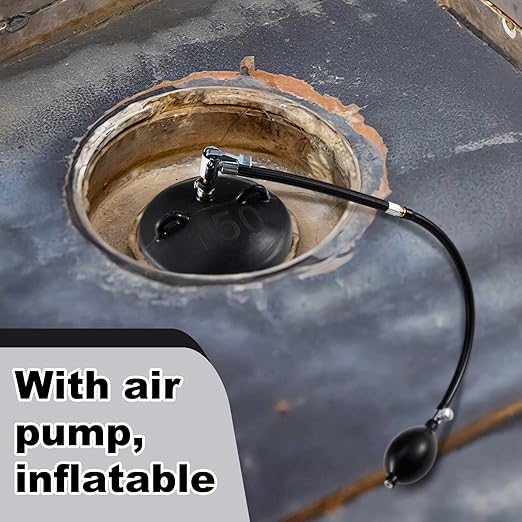 Nuanchu 2 Sets 6 Inch Test Plugs Inflatable Pipe Ball Plugs with Gas Tubes and Inflator Pumps, Black Rubber Pressure Test Balls for Toilet Drain Sewage Pipeline Inspection