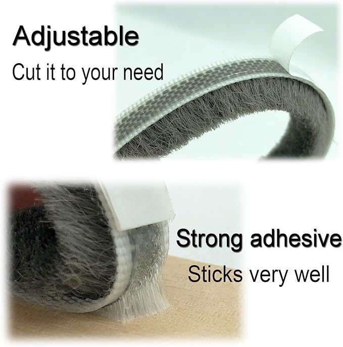 Felt Weather Stripping Door Seal Brush for Sliding Windows, Pile Self Adhesive Weatherstrip Sealer Draft Stoppers (16.5ft x11/32 x 3/16 Brush inch, Black)