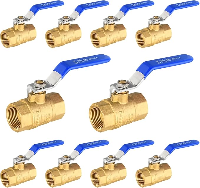 10-Pack HeSun 3/4 Inch FIP Threaded Ball Valve, Brass Full Port Shut-off Valve,3/4" Female NPT x 3/4" Female NPT, 600 WOG (Water, Oil and Gas),Blue(VALVE270)