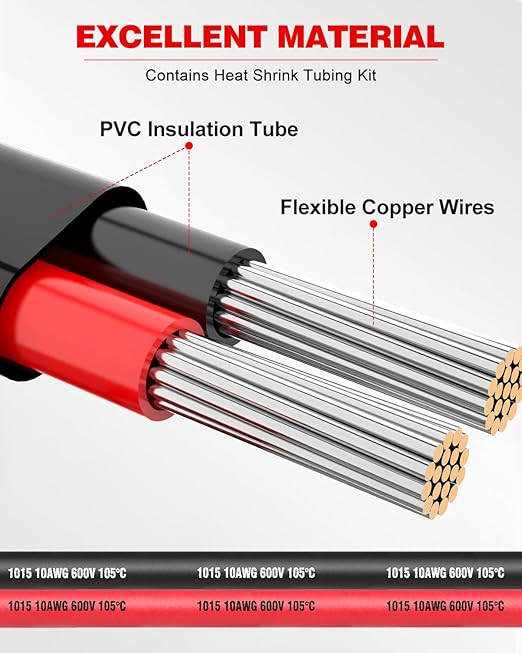 NAOEVO 10 Gauge Wire 2 Conductor Electrical Wire, 10 AWG Stranded PVC Cord, 12V Low Voltage/Tinned Copper/Flexible Cable for Automotive Wiring, Lamp Cord, Marine Cable (100FT)