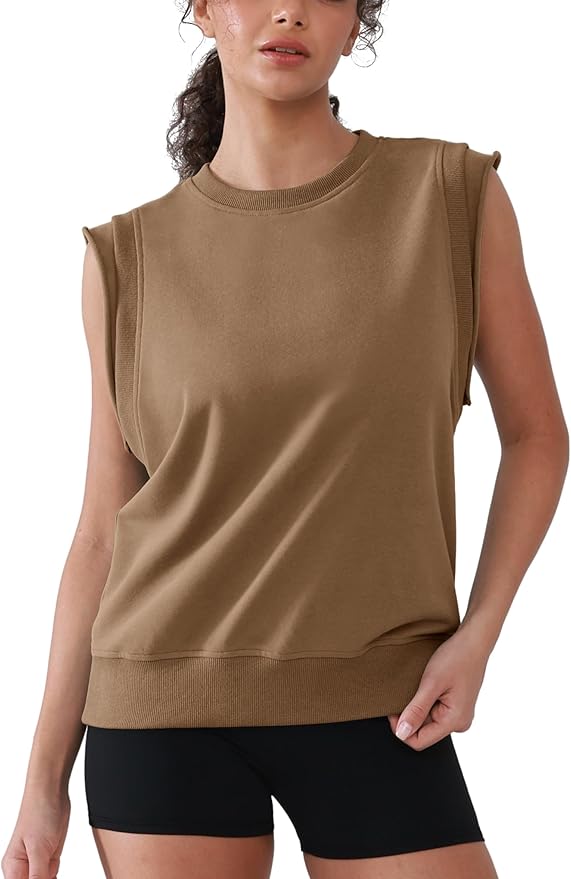 Workout Tank Tops Woman Crew Neck Athletic Tops Cotton Sweatshirt Loose Fit Muscle Tanks Runnning Gym Sports Shirt