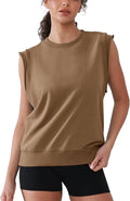 Workout Tank Tops Woman Crew Neck Athletic Tops Cotton Sweatshirt Loose Fit Muscle Tanks Runnning Gym Sports Shirt
