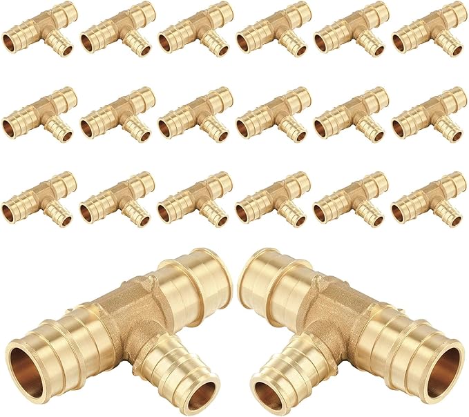 (20-Pack) Seelink PEX-A Fitting, 3/4" x 3/4" x 1/2" Expansion Tee, Brass Fittingg Tee, ASTM F1960(PEX1960120-20Pack)