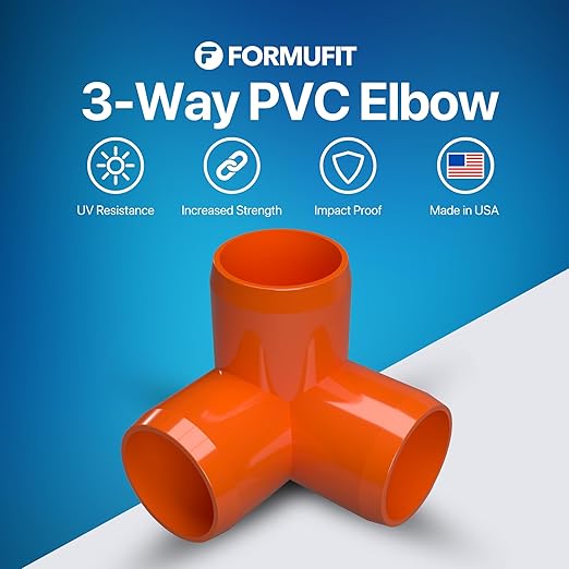 FORMUFIT 1-1/4" 3-Way Elbow Furniture Grade PVC Fitting in Orange, Made in USA, UV-Resistant, Impact-Proof, 1.660" Actual Socket Diameter (Pack of 4)