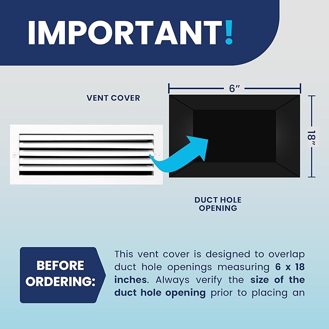 6x18 Inch (Duct Opening) Aluminum 1-Way Air Flow Vent – HVAC Vent Cover for Wall or Ceiling – Quiet HVAC Wall Register with Multi-Shutter Damper – Adjustable Curved Blade - Plastic Seal for Tight Fit