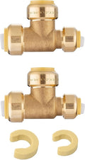 (Pack of 2) EFIELD 3/4"x 1/2" x3/4" Tee Push-Fit Fitting to Connect Pex, Copper, CPVC With 2 Size Disconnect Clips,(PF128-2PCS)