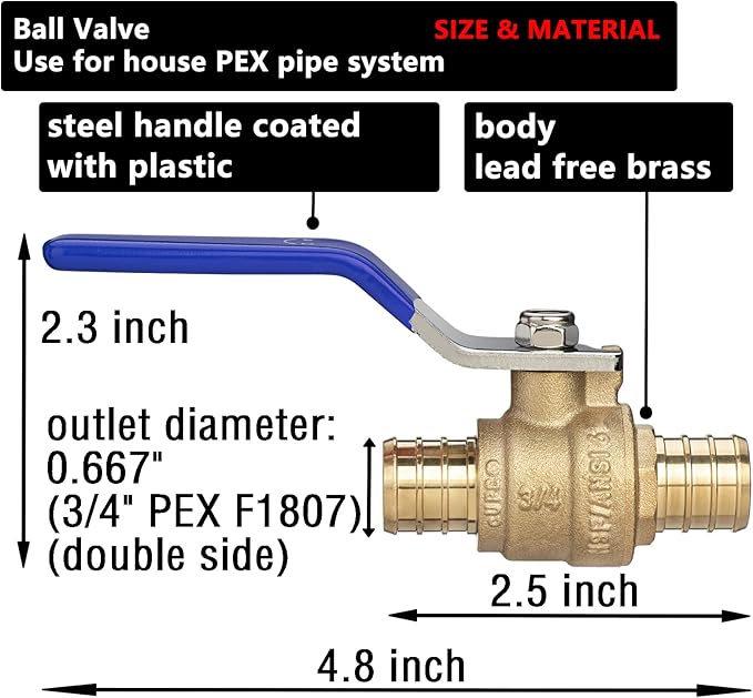 (10 Pack) Lidertik 3/4 inch PEX-B Crimp Ball Valve Shut Off Valve 1/4 Turn Valve LI-QF1-1807-0.75(10 PCS)