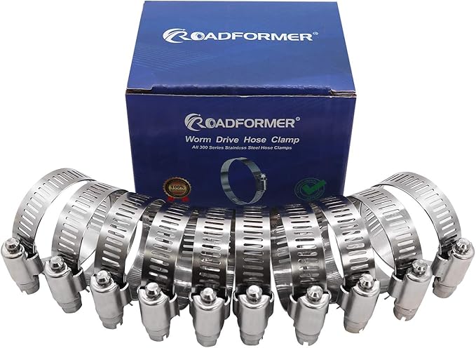 ROADFORMER 0.75" Worm Gear Hose Clamp - SAE 12 Size, Full Stainless Steel with 1/2" Band Width, Working Range 17mm - 32mm Hose Clamps, 10 Pack