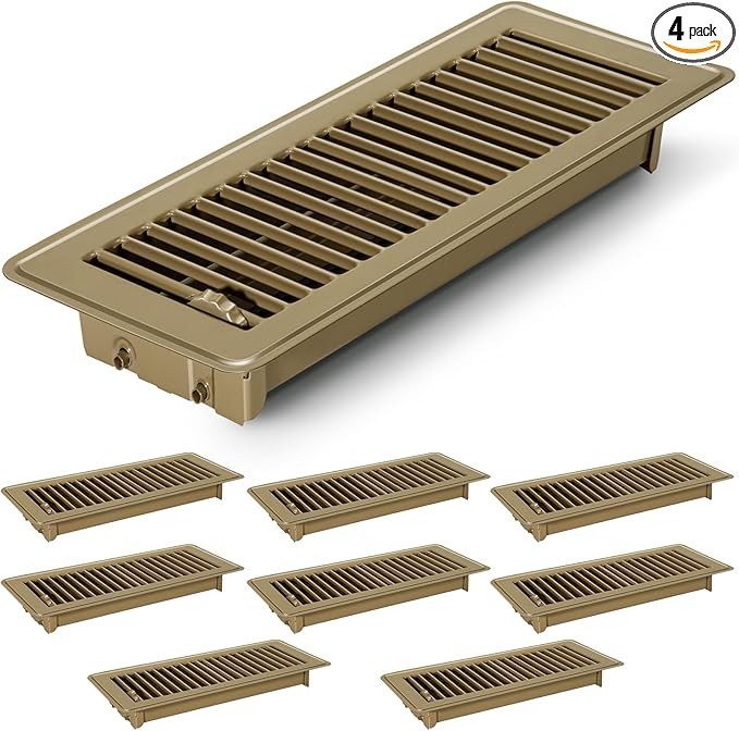 4 PCS Floor Vents Floor Registers 4x12 inch, Heavy Duty Metal Heat Air Vent Covers 4 X 12 with Rust Proof Finish for Home Office Wall Floor Registers Grilles & Vents (4, Brown, 4x12 Inches)