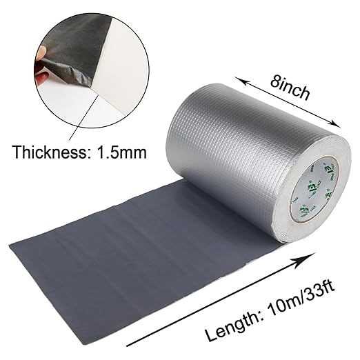 BOMEI PACK Butyl Tape, Waterproof 8" W X 16.4'L, Multi-Use Leak Repair for Boat and Pipe Sealing, HVAC Ducts, Roof Crack, RV, Awning, Window Sealing, Upgraded Leak Proof Butyl, 1Pack