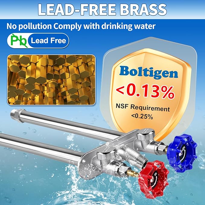 Boltigen 4inch Anti-Siphon Frost Free Hot and Cold Sillcock Valve, Chromed Brass Freeze Proof Outdoor Water Wall Hydrant Faucet, 1/2" NPT X 3/4’’ GHT Hose Bib Frost Free Outside Spigot (4inch)