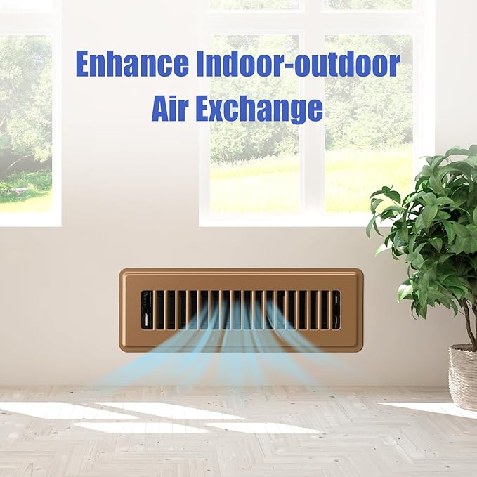 Floor Register 2x10, 2 Pack Floor Vent Covers, Adjustable Steel Air Supply Register Vent Covers Grill, Rust-Proof Vent Covers for Home Floor and Sidewall, Brown