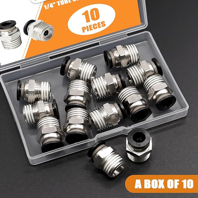 mankk 10PCS 1/4"Tube OD x 1/8"NPT Thread Male Straight Push to Connect Fittings Pneumatic Fitting Kit Air Hose Quick Connect Fittings