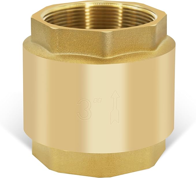 3" NPT Brass Vertical Check Valve, NPT Thread Vertical Lead-Free In-Line Spring Check Valve, Non Return One Way Counterflow Valve to Prevent the Medium Backflow for Oil Water Gas Air DN80