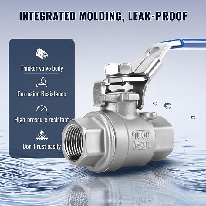 2 Pack 3/8'' Ball Valves NPT Female Stainless Steel 304 Full Port Ball Valve with Locking Handle, Heavy Duty Shut Off Valve for Home and Industrial(3/8 Inch)