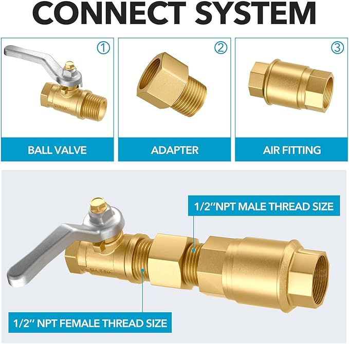 3PCS Brass Pipe Fitting, 1/2" Female x 1/2" Male NPT Thread Brass Hex, Adaptor 1200psi High Pressure