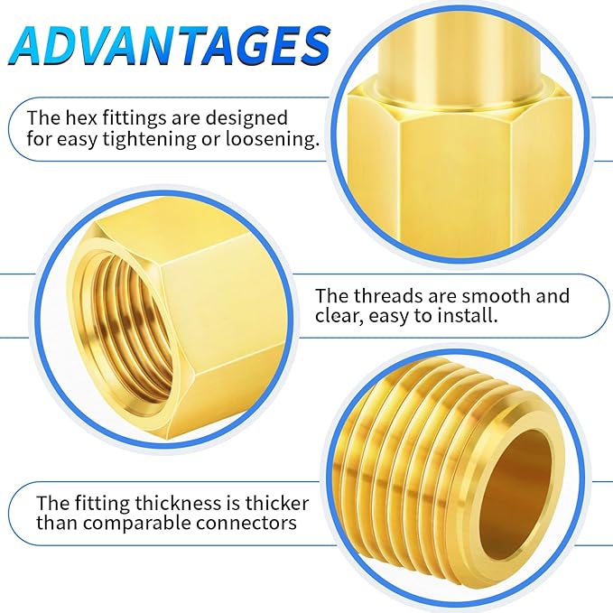 ChillWaves Brass Pipe Fitting, Long Nipple Pipe 3/8" NPT Male x 3/8" NPT Female Thread 4" Length(100MM)(2-PACK)