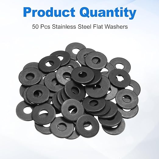 uxcell 50Pcs M8 Fender Washers, Carbon Steel Flat Washer 24mm OD, 2mm Thickness, Metal Gasket for Screws and Bolts, Black Oxide