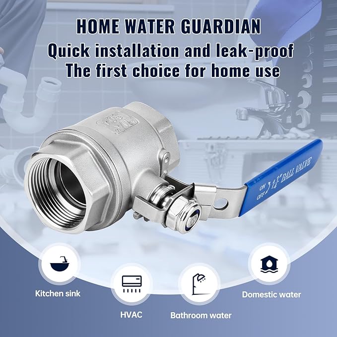 2 Pack 1-1/4" Ball Valves NPT Female Valve 304 Stainless Steel Full Port Locking Ball Valve Handle, Heavy Duty Shut Off Valve for Home and Industrial (1-1/4 Inch)