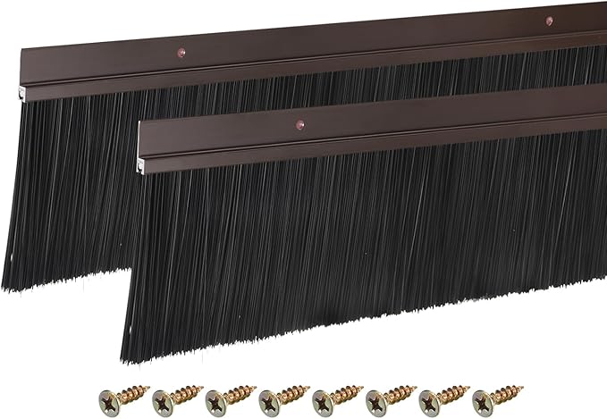 uxcell 2Pcs Door Brush Bottom Sweep H-Shape Aluminum Alloy Base with 3.5-inch PP Brush for Home, Industrial (47-inch L, Brown)